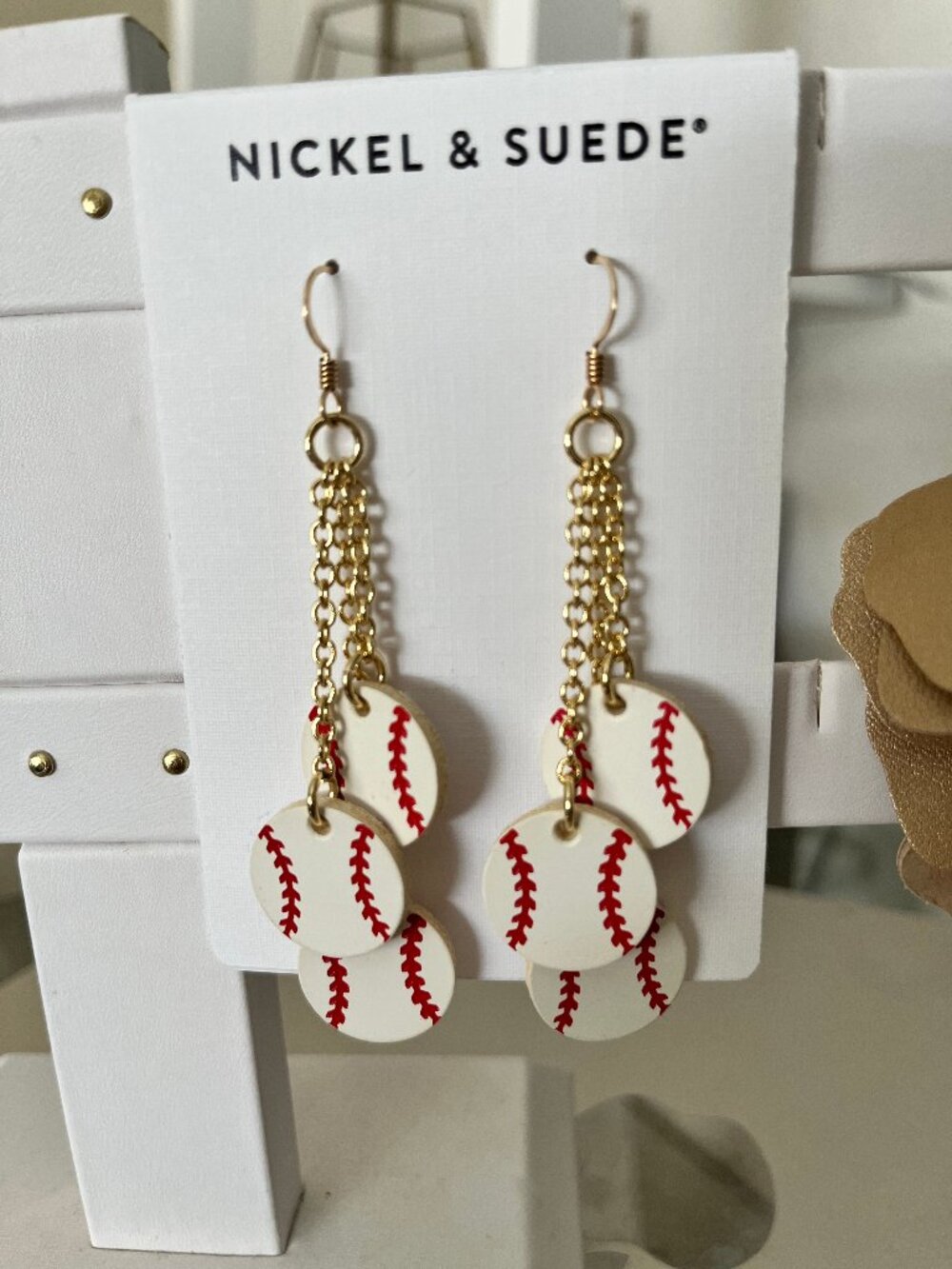 Nickel & Suede Slugger Junos Baseball Cluster Earrings with Box